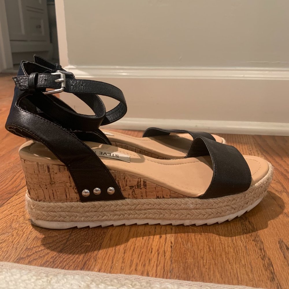 Black Steve Madden Bandi Platform Wedge Sandal